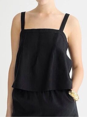 J. Crew Bow Back Linen Top Medium Black Square Neck Flowy Lightweight Semi Sheer